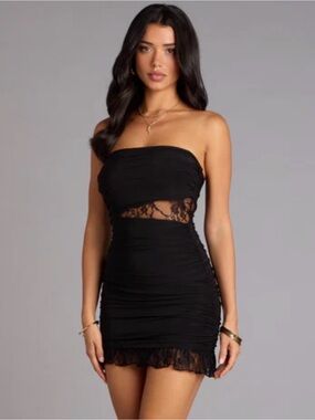 Windsor Black Strapless Lace-Trim Bodycon Dress